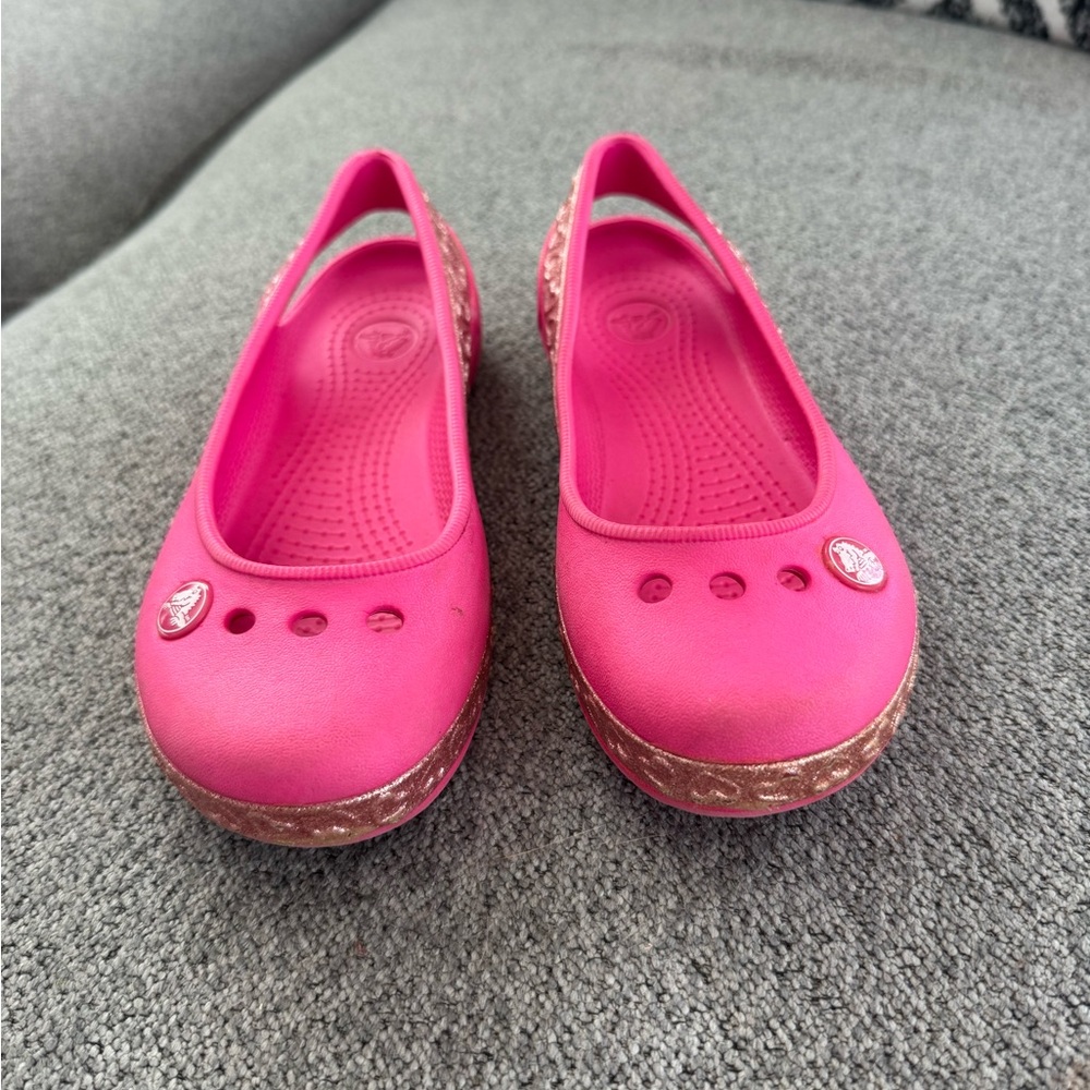 CROCS Kids Pink Sandals with Glitter Sole